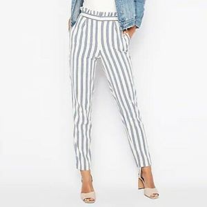Express High Waisted Striped Ruffle Ankle Pants
